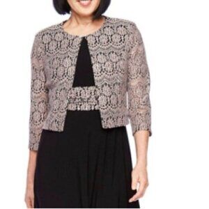 JESSICA HOWARD Tan/Black Lace Shrug Cardigan, 12P